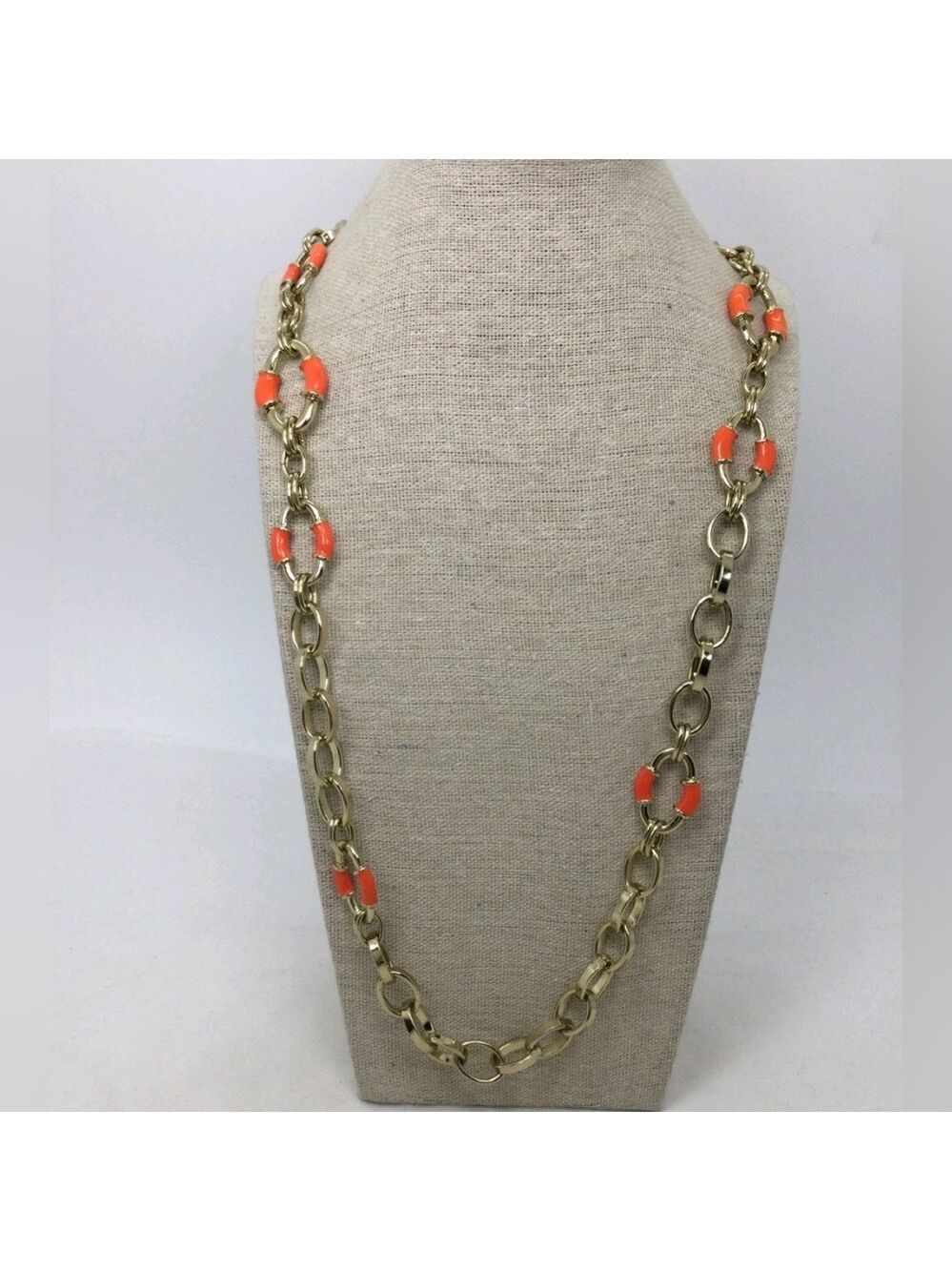 Banana Republic Orange Enamel Long Chain Link Necklace 30" EUC